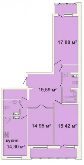 Трёхкомнатная квартира 105.2 м²
