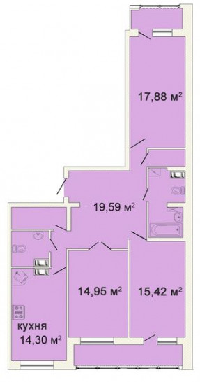 Трёхкомнатная квартира 105.2 м²