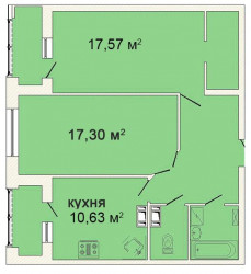 Двухкомнатная квартира 69.89 м²