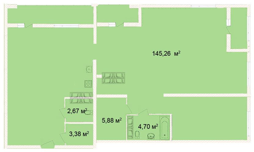 Четырёхкомнатная квартира 145.26 м²