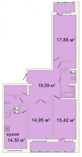 Трёхкомнатная квартира 104.24 м²